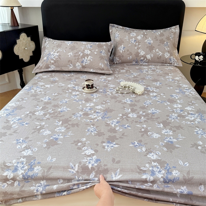 91家纺网 家纺一手货源 找家纺 梦舒羽 2025新款原麻床笠机洗家用防滑透气四季款床罩床垫床单保护套 漫步花丛-蓝