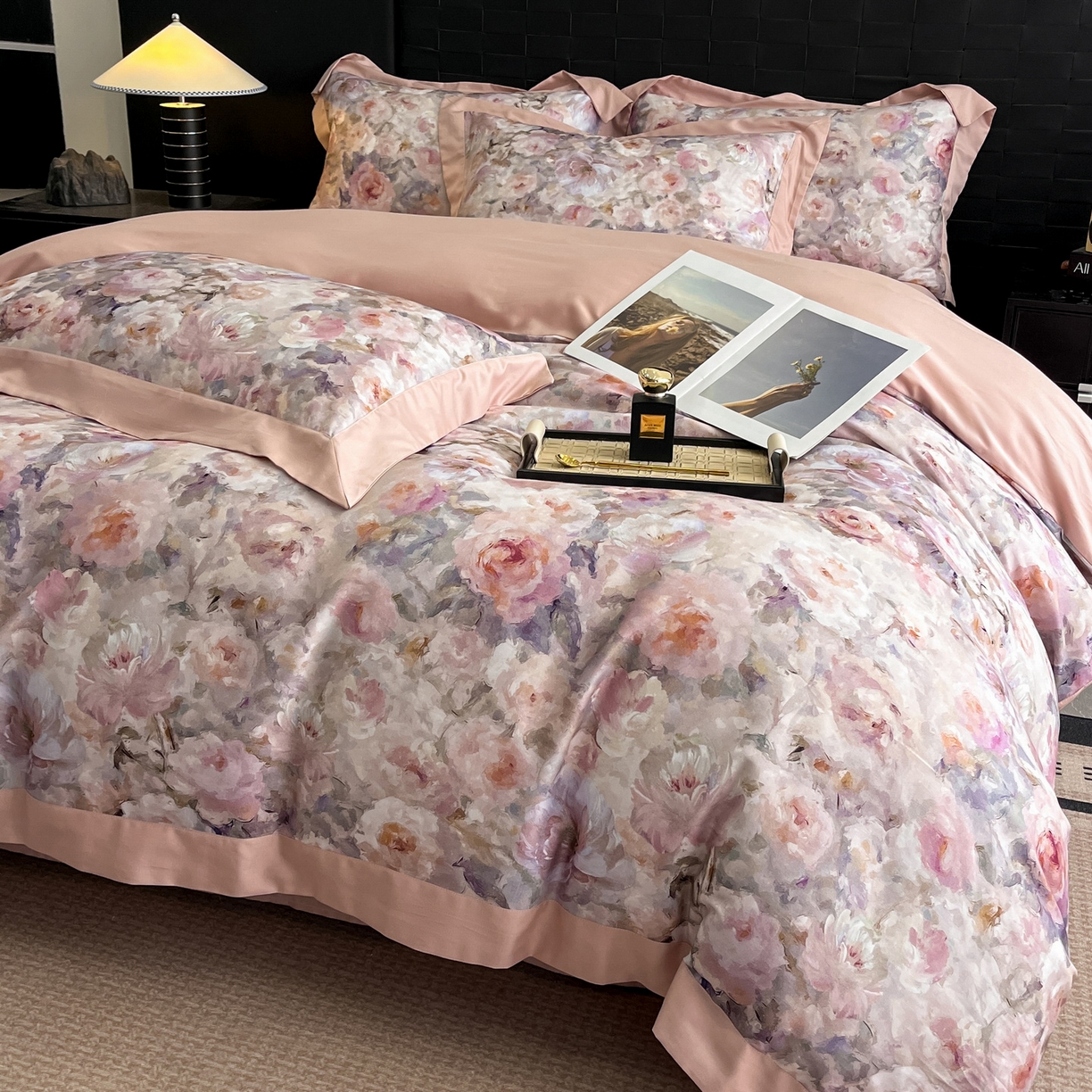 （总）慕晨 2025新款65%莱赛尔32%棉全棉磨毛数码印花宽边高级简奢款中高端四件套直播热款