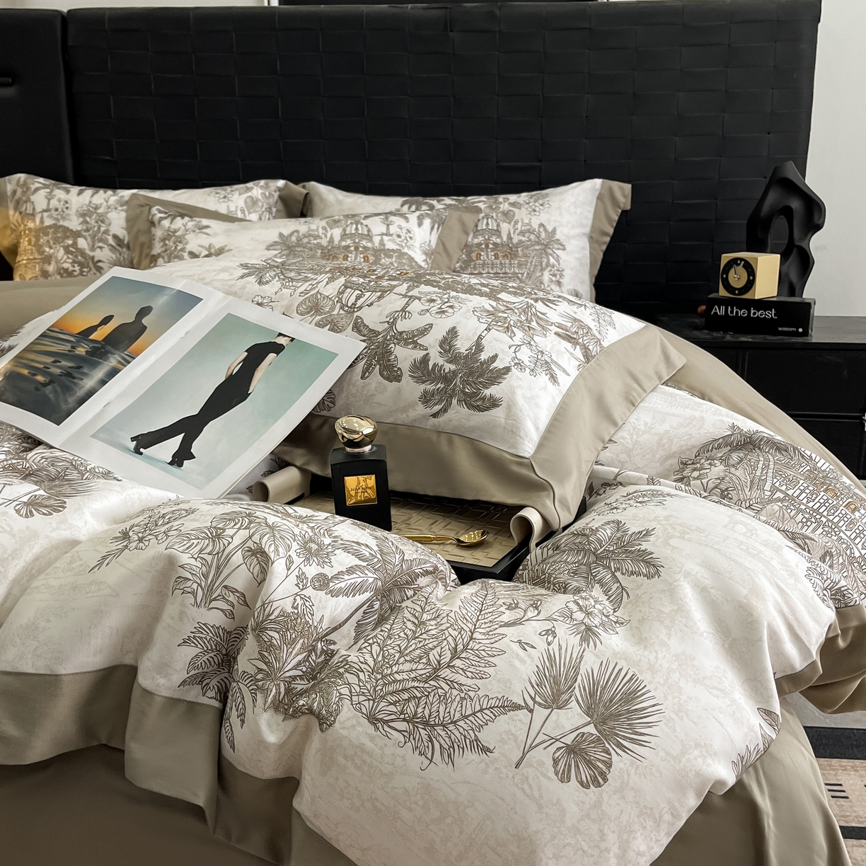 91家纺网 家纺一手货源 找家纺 慕晨 2025新款65%莱赛尔32%棉全棉磨毛数码印花宽边高级简奢款中高端四件套直播热款 景行