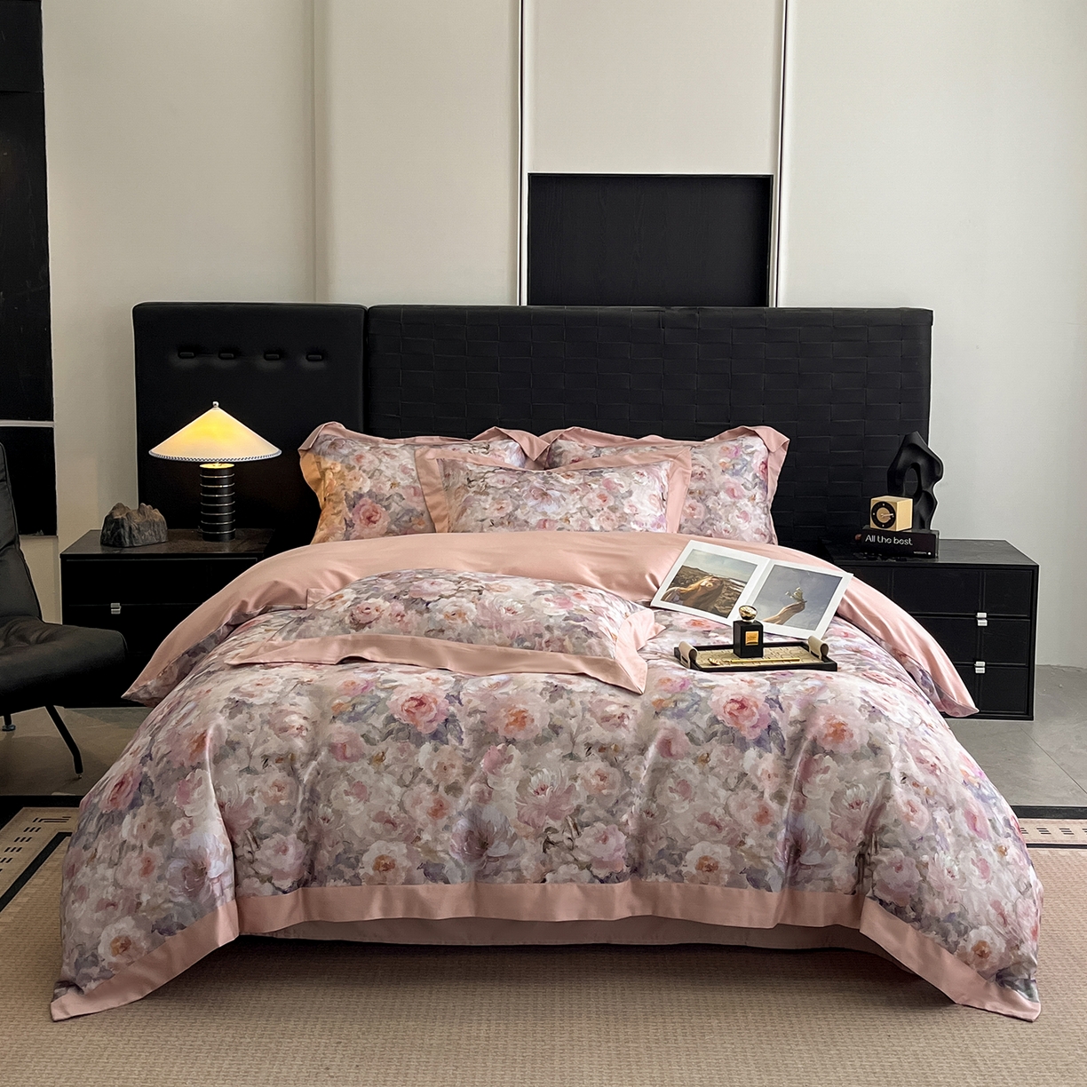 91家纺网 家纺一手货源 找家纺 慕晨 2025新款65%莱赛尔32%棉全棉磨毛数码印花宽边高级简奢款中高端四件套直播热款 知艺