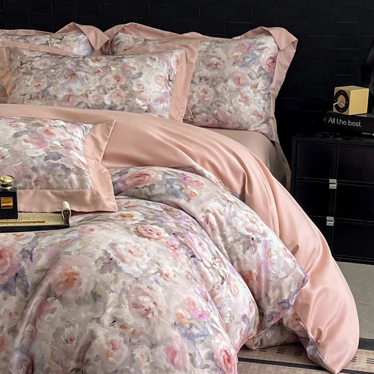 91家纺网 家纺一手货源 找家纺 慕晨 2025新款65%莱赛尔32%棉全棉磨毛数码印花宽边高级简奢款中高端四件套直播热款 知艺