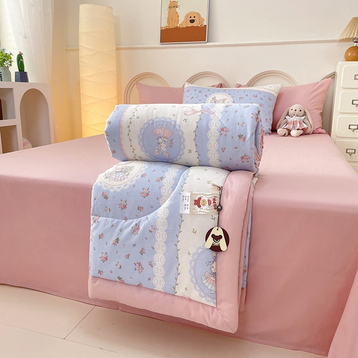 91家纺网 家纺一手货源 找家纺 梵克保罗 2025新款全棉夏被碎花卡通小清新简约纯棉夏凉被夏被四件套三件套 爱丽丝梦游