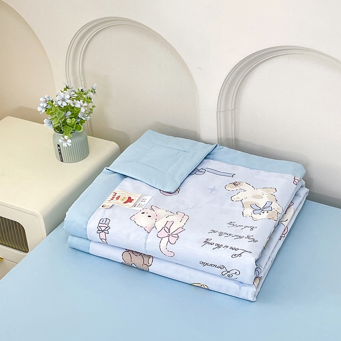 91家纺网 家纺一手货源 找家纺 梵克保罗 2025新款全棉夏被碎花卡通小清新简约纯棉夏凉被夏被四件套三件套 爱美的猫