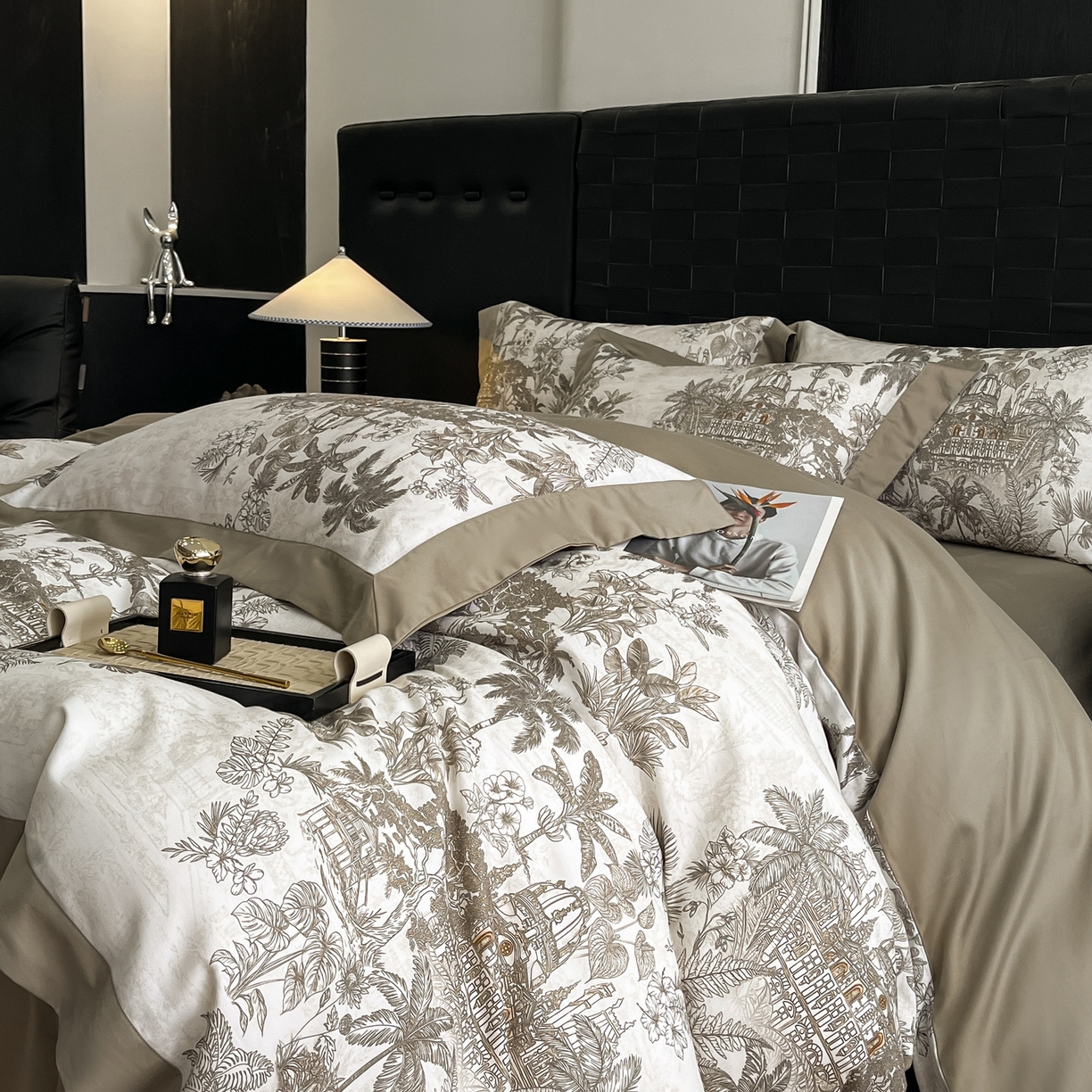 91家纺网 家纺一手货源 找家纺 慕晨 2025新款65%莱赛尔32%棉全棉磨毛数码印花宽边高级简奢款中高端四件套直播热款 景行