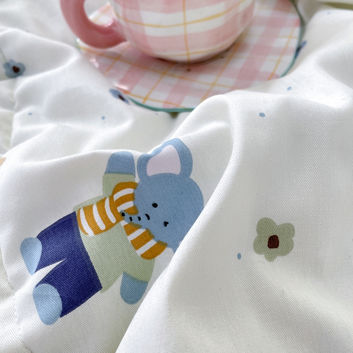 91家纺网 家纺一手货源 找家纺 梵克保罗 2025新款全棉夏被碎花卡通小清新简约纯棉夏凉被夏被四件套三件套 波点小象