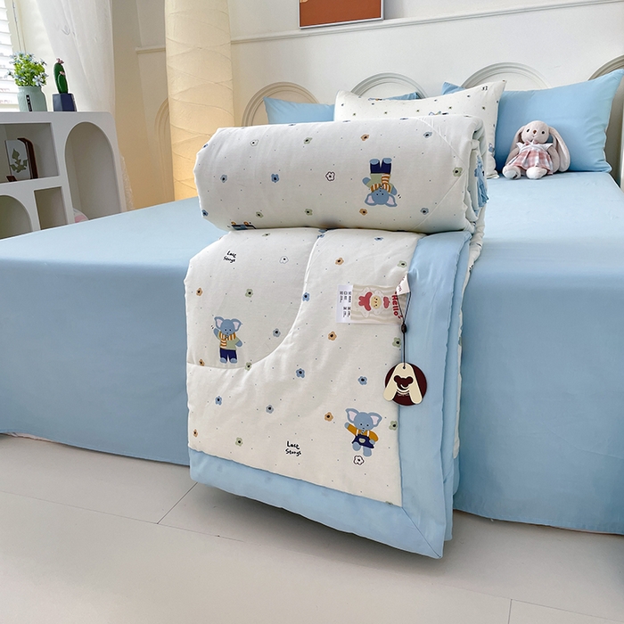 91家纺网 家纺一手货源 找家纺 梵克保罗 2025新款全棉夏被碎花卡通小清新简约纯棉夏凉被夏被四件套三件套 波点小象