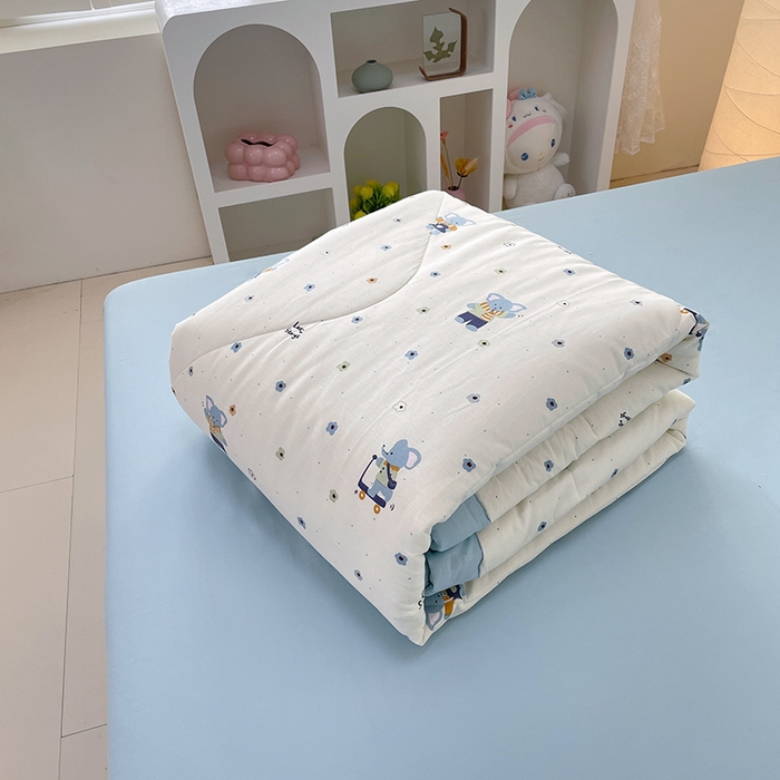 91家纺网 家纺一手货源 找家纺 梵克保罗 2025新款全棉夏被碎花卡通小清新简约纯棉夏凉被夏被四件套三件套 波点小象