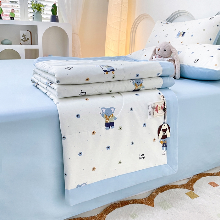 91家纺网 家纺一手货源 找家纺 梵克保罗 2025新款全棉夏被碎花卡通小清新简约纯棉夏凉被夏被四件套三件套 波点小象