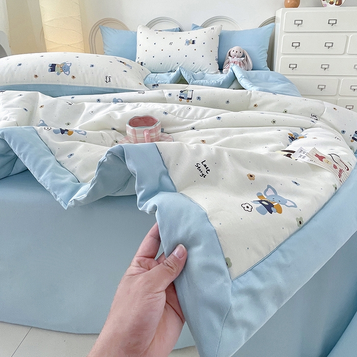 91家纺网 家纺一手货源 找家纺 梵克保罗 2025新款全棉夏被碎花卡通小清新简约纯棉夏凉被夏被四件套三件套 波点小象