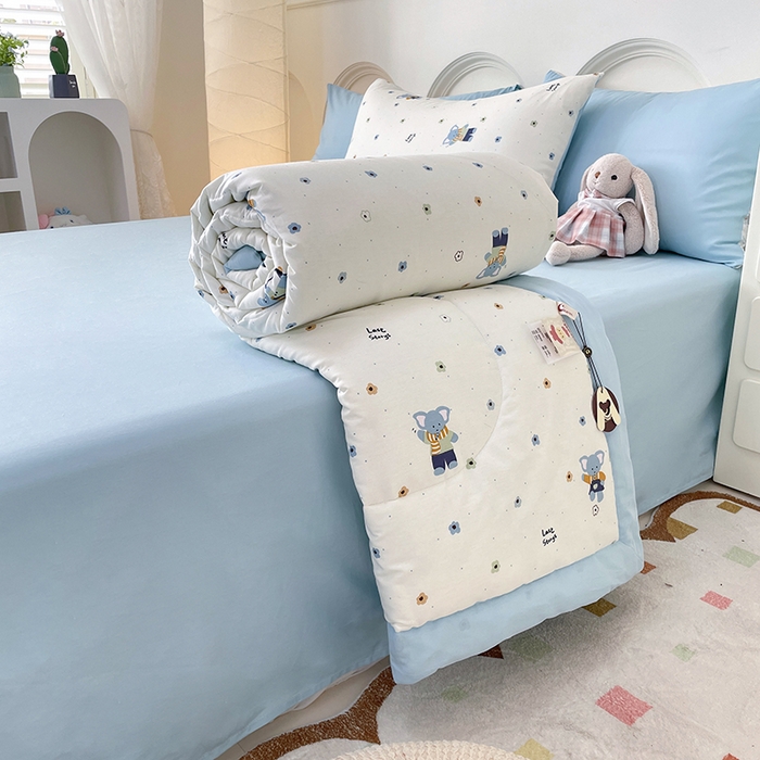 91家纺网 家纺一手货源 找家纺 梵克保罗 2025新款全棉夏被碎花卡通小清新简约纯棉夏凉被夏被四件套三件套 波点小象