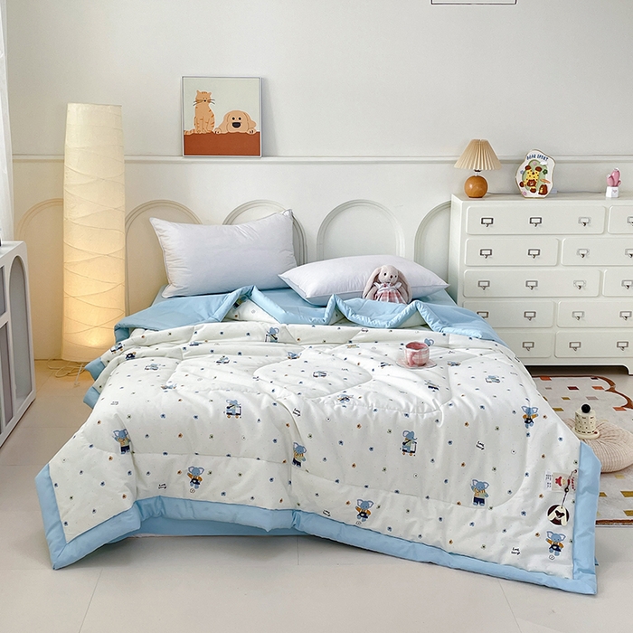 91家纺网 家纺一手货源 找家纺 梵克保罗 2025新款全棉夏被碎花卡通小清新简约纯棉夏凉被夏被四件套三件套 波点小象