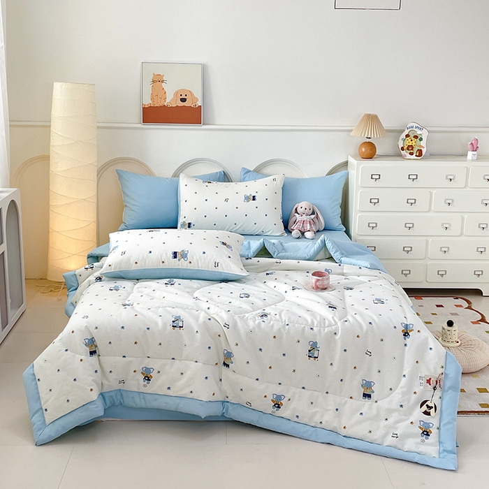 91家纺网 家纺一手货源 找家纺 梵克保罗 2025新款全棉夏被碎花卡通小清新简约纯棉夏凉被夏被四件套三件套 波点小象