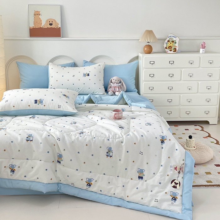 91家纺网 家纺一手货源 找家纺 梵克保罗 2025新款全棉夏被碎花卡通小清新简约纯棉夏凉被夏被四件套三件套 波点小象