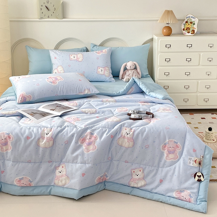 91家纺网 家纺一手货源 找家纺 梵克保罗 2025新款全棉夏被碎花卡通小清新简约纯棉夏凉被夏被四件套三件套 博美