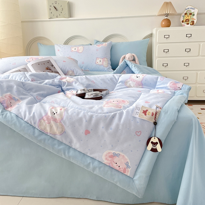 91家纺网 家纺一手货源 找家纺 梵克保罗 2025新款全棉夏被碎花卡通小清新简约纯棉夏凉被夏被四件套三件套 博美