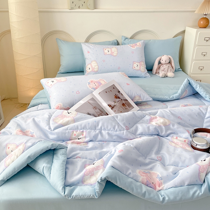 91家纺网 家纺一手货源 找家纺 梵克保罗 2025新款全棉夏被碎花卡通小清新简约纯棉夏凉被夏被四件套三件套 博美