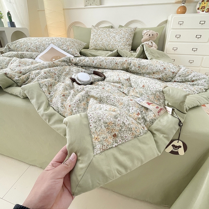 91家纺网 家纺一手货源 找家纺 梵克保罗 2025新款全棉夏被碎花卡通小清新简约纯棉夏凉被夏被四件套三件套 繁花似锦绿