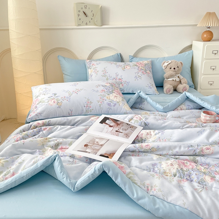 91家纺网 家纺一手货源 找家纺 梵克保罗 2025新款全棉夏被碎花卡通小清新简约纯棉夏凉被夏被四件套三件套 花团锦簇