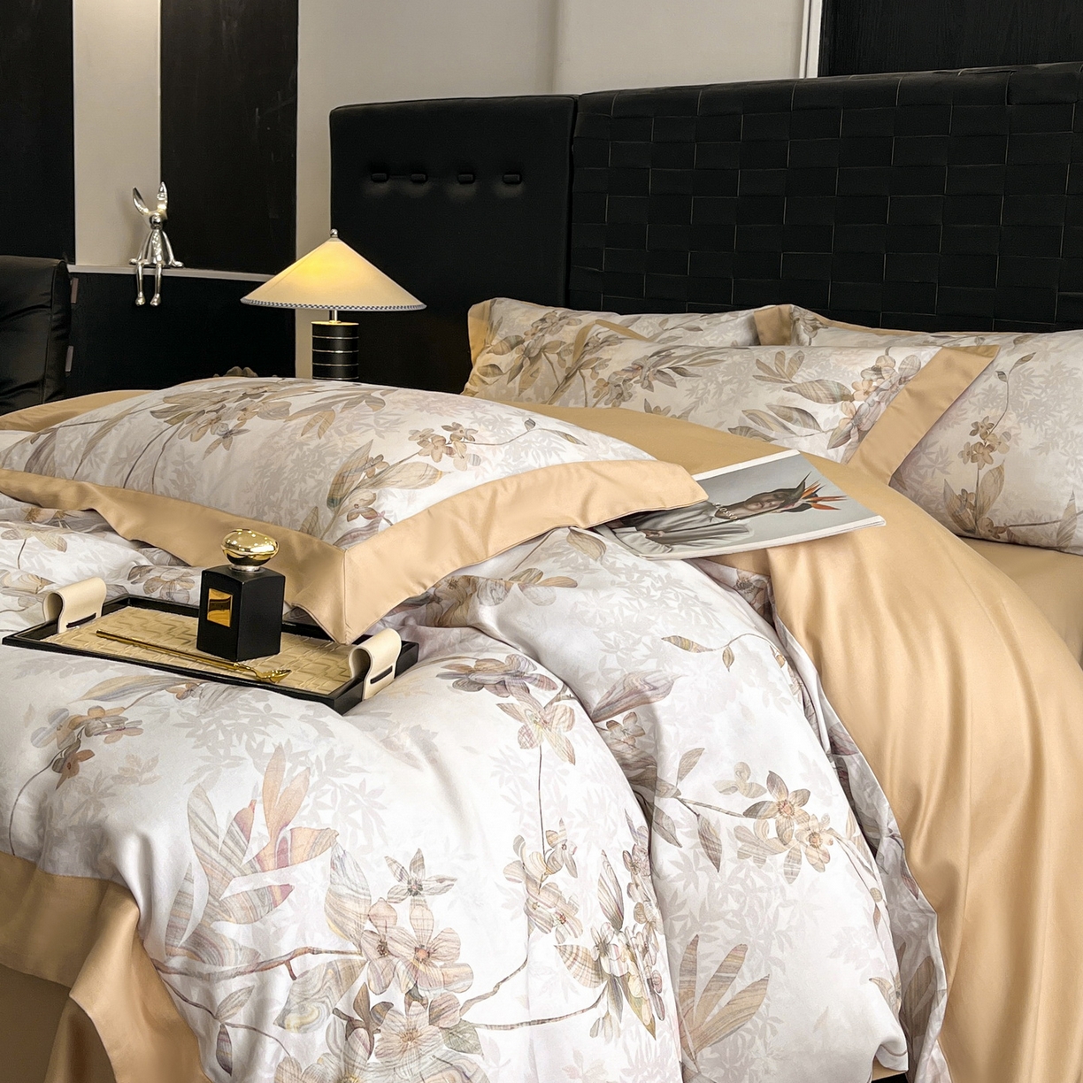 91家纺网 家纺一手货源 找家纺 慕晨 2025新款65%莱赛尔32%棉全棉磨毛数码印花宽边高级简奢款中高端四件套直播热款 砚禾