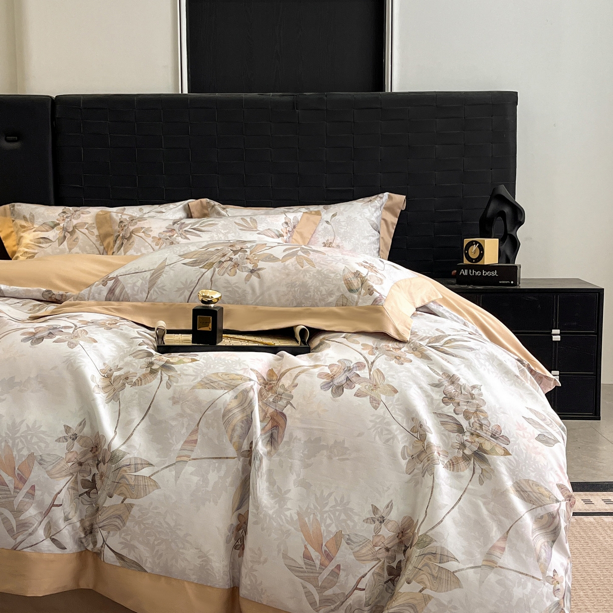 91家纺网 家纺一手货源 找家纺 慕晨 2025新款65%莱赛尔32%棉全棉磨毛数码印花宽边高级简奢款中高端四件套直播热款 砚禾