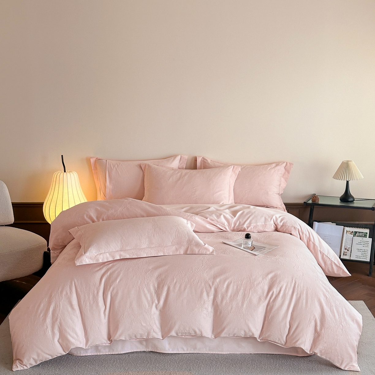 91家纺网 家纺一手货源 找家纺 慕晨 2025新款全棉提花磨毛四件套高级简奢款中高端4件套直播热款 茧柔