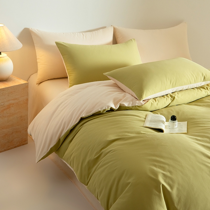 91家纺网 家纺一手货源 找家纺 Mr.pig猪先生水洗棉 2025新款贡缎长绒棉全棉纯棉贡缎磨毛单被套150*200*230加大单被套学生 莫兰绿+透玉粉