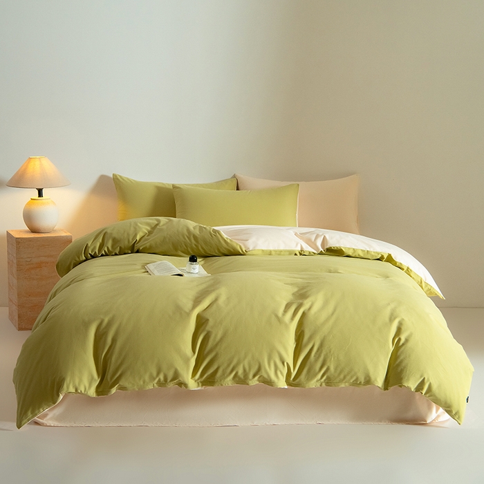 91家纺网 家纺一手货源 找家纺 Mr.pig猪先生水洗棉 2025新款贡缎长绒棉全棉纯棉贡缎磨毛单被套150*200*230加大单被套学生 莫兰绿+透玉粉