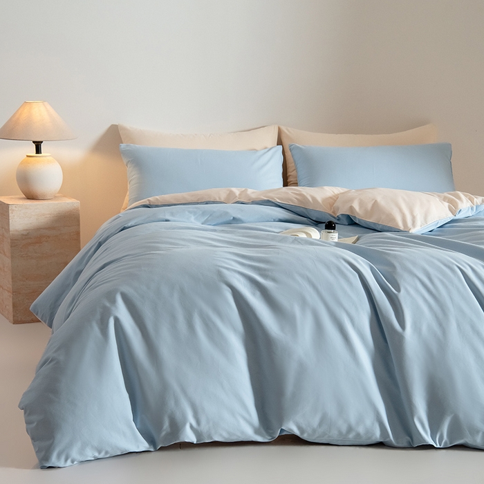 Mr.pig猪先生水洗棉 2025新款贡缎长绒棉全棉纯棉贡缎磨毛单被套150*200*230加大单被套学生 挪威蓝+透玉粉