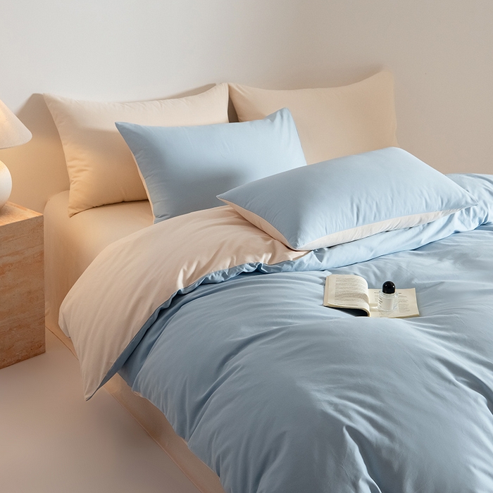 91家纺网 家纺一手货源 找家纺 Mr.pig猪先生水洗棉 2025新款贡缎长绒棉全棉纯棉贡缎磨毛单被套150*200*230加大单被套学生 挪威蓝+透玉粉