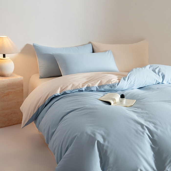 91家纺网 家纺一手货源 找家纺 Mr.pig猪先生水洗棉 2025新款贡缎长绒棉全棉纯棉贡缎磨毛单被套150*200*230加大单被套学生 挪威蓝+透玉粉