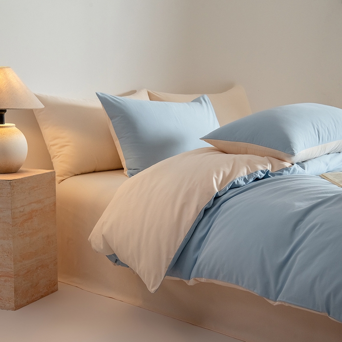 91家纺网 家纺一手货源 找家纺 Mr.pig猪先生水洗棉 2025新款贡缎长绒棉全棉纯棉贡缎磨毛单被套150*200*230加大单被套学生 挪威蓝+透玉粉