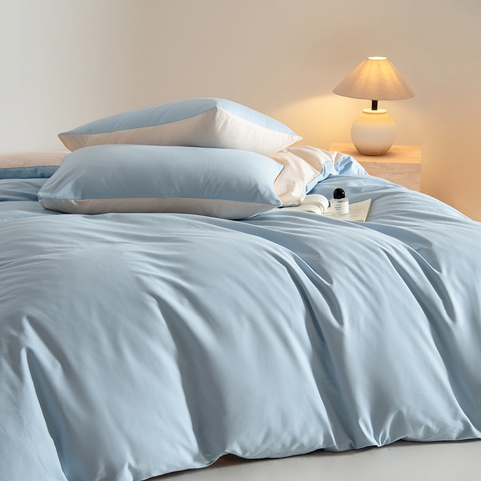 91家纺网 家纺一手货源 找家纺 Mr.pig猪先生水洗棉 2025新款贡缎长绒棉全棉纯棉贡缎磨毛单被套150*200*230加大单被套学生 挪威蓝+透玉粉