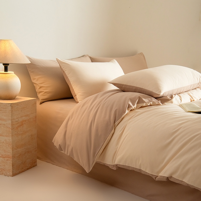 91家纺网 家纺一手货源 找家纺 Mr.pig猪先生水洗棉 2025新款贡缎长绒棉全棉纯棉贡缎磨毛单被套150*200*230加大单被套学生 透玉粉+奶茶香槟