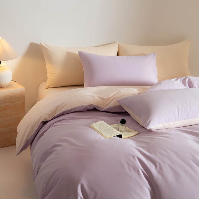 91家纺网 家纺一手货源 找家纺 Mr.pig猪先生水洗棉 2025新款贡缎长绒棉全棉纯棉贡缎磨毛单被套150*200*230加大单被套学生 郁金香紫+芙蓉粉