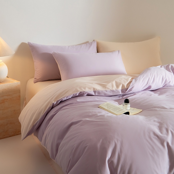 91家纺网 家纺一手货源 找家纺 Mr.pig猪先生水洗棉 2025新款贡缎长绒棉全棉纯棉贡缎磨毛单被套150*200*230加大单被套学生 郁金香紫+芙蓉粉