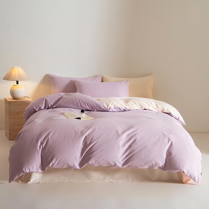 91家纺网 家纺一手货源 找家纺 Mr.pig猪先生水洗棉 2025新款贡缎长绒棉全棉纯棉贡缎磨毛单被套150*200*230加大单被套学生 郁金香紫+芙蓉粉