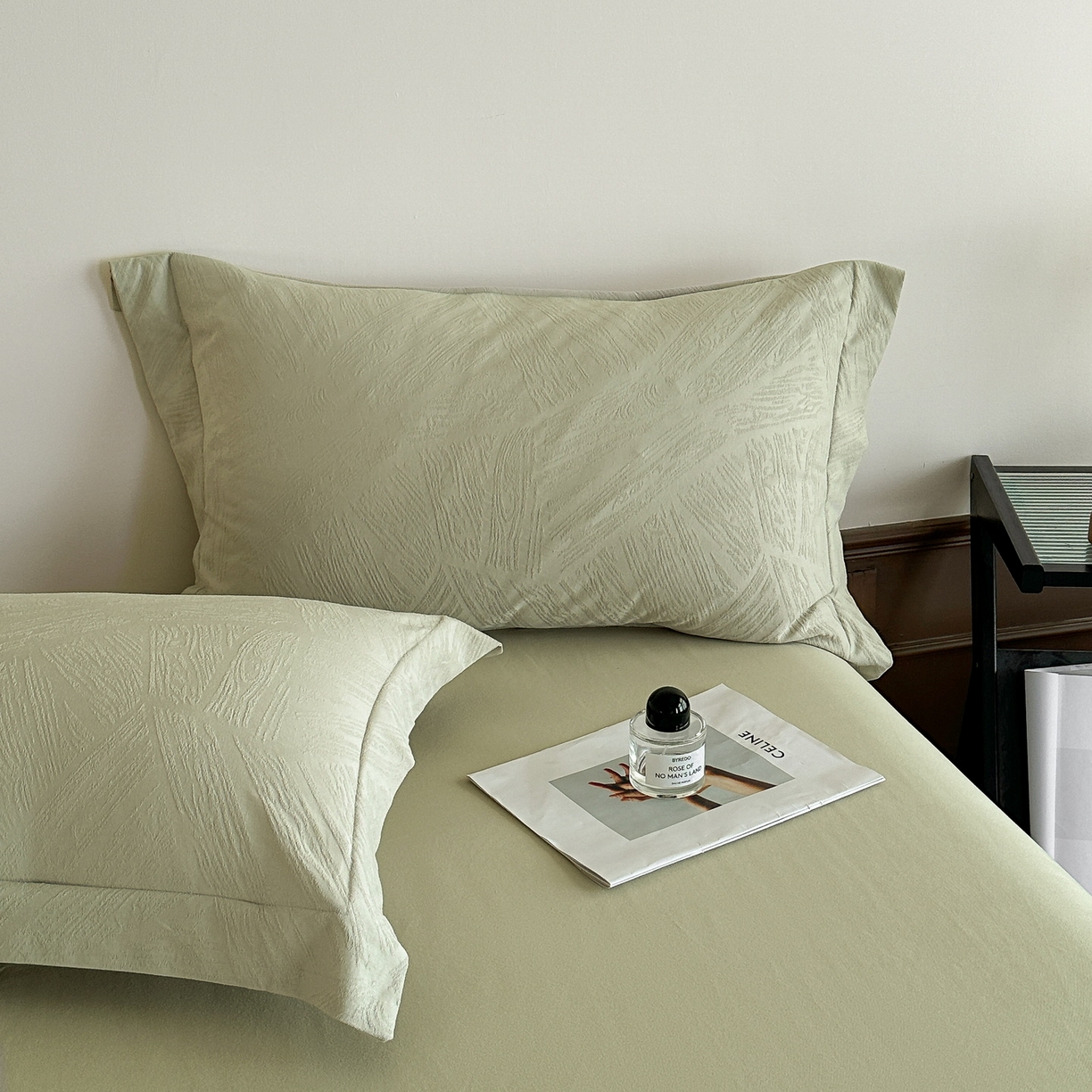 91家纺网 家纺一手货源 找家纺 慕晨 2025新款全棉提花磨毛四件套高级简奢款中高端4件套直播热款 棉语-绿