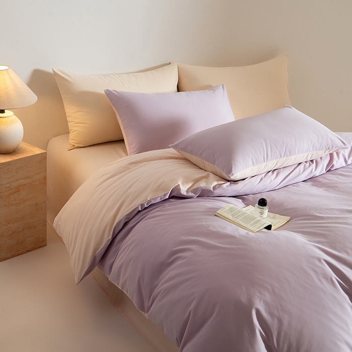 91家纺网 家纺一手货源 找家纺 Mr.pig猪先生水洗棉 2025新款贡缎长绒棉全棉纯棉贡缎磨毛单被套150*200*230加大单被套学生 郁金香紫+芙蓉粉