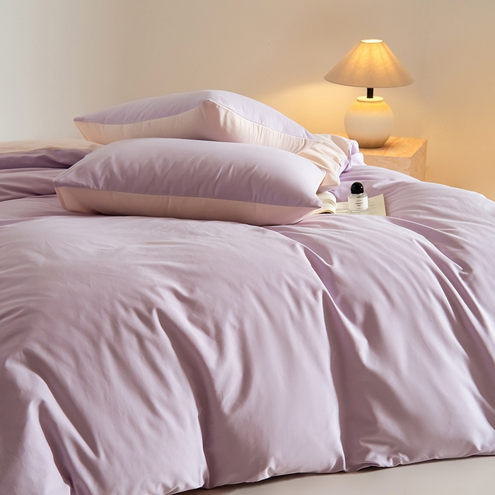 91家纺网 家纺一手货源 找家纺 Mr.pig猪先生水洗棉 2025新款贡缎长绒棉全棉纯棉贡缎磨毛单被套150*200*230加大单被套学生 郁金香紫+芙蓉粉