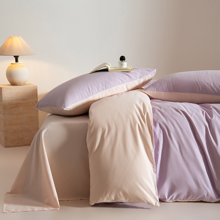 91家纺网 家纺一手货源 找家纺 Mr.pig猪先生水洗棉 2025新款贡缎长绒棉全棉纯棉贡缎磨毛单被套150*200*230加大单被套学生 郁金香紫+芙蓉粉