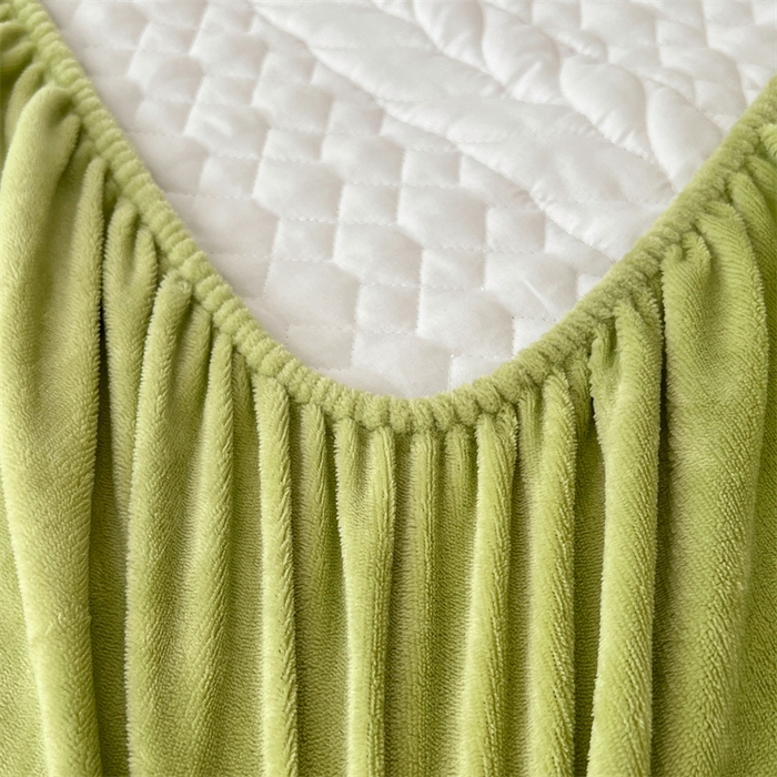 91家纺网 家纺一手货源 找家纺 梦舒羽 2025新款牛奶绒夹棉床笠床单床盖床护垫保护罩三件套花边枕套-轻奢 轻奢款-果绿