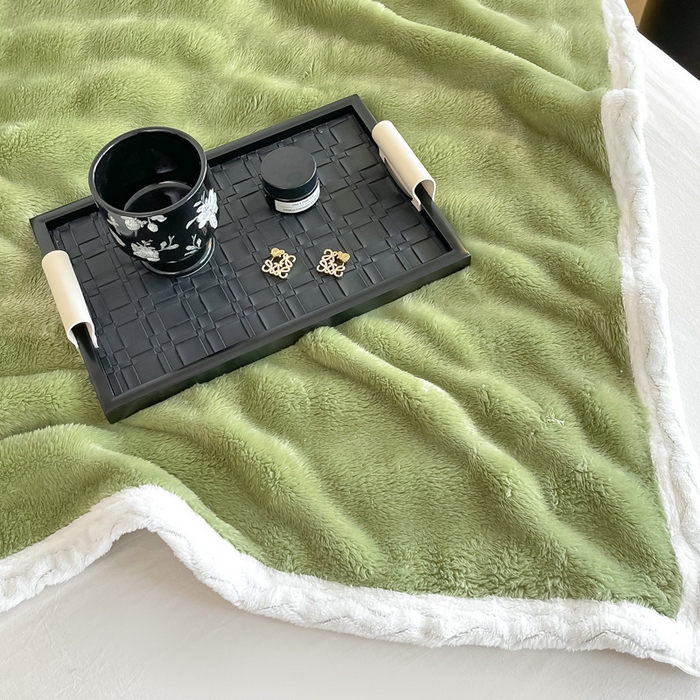 91家纺网 家纺一手货源 找家纺 梵克保罗 2025新款仿兔毛泡泡绒牛奶绒毛毯盖毯包边毛毯 奶绿