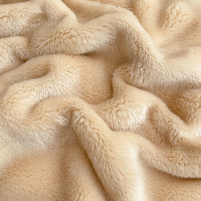 91家纺网 家纺一手货源 找家纺 梵克保罗 2025新款仿兔毛泡泡绒牛奶绒毛毯盖毯包边毛毯 驼色