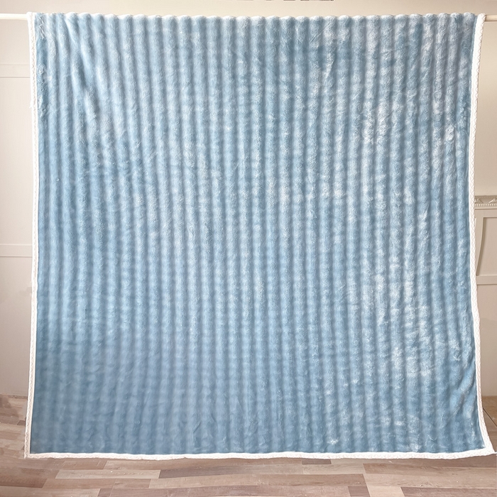 91家纺网 家纺一手货源 找家纺 梵克保罗 2025新款仿兔毛泡泡绒牛奶绒毛毯盖毯包边毛毯 天蓝