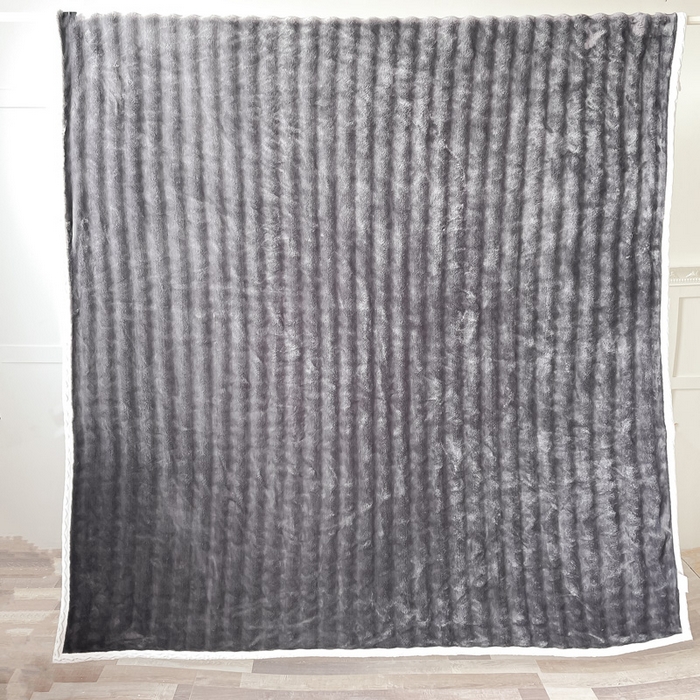 91家纺网 家纺一手货源 找家纺 梵克保罗 2025新款仿兔毛泡泡绒牛奶绒毛毯盖毯包边毛毯 深灰