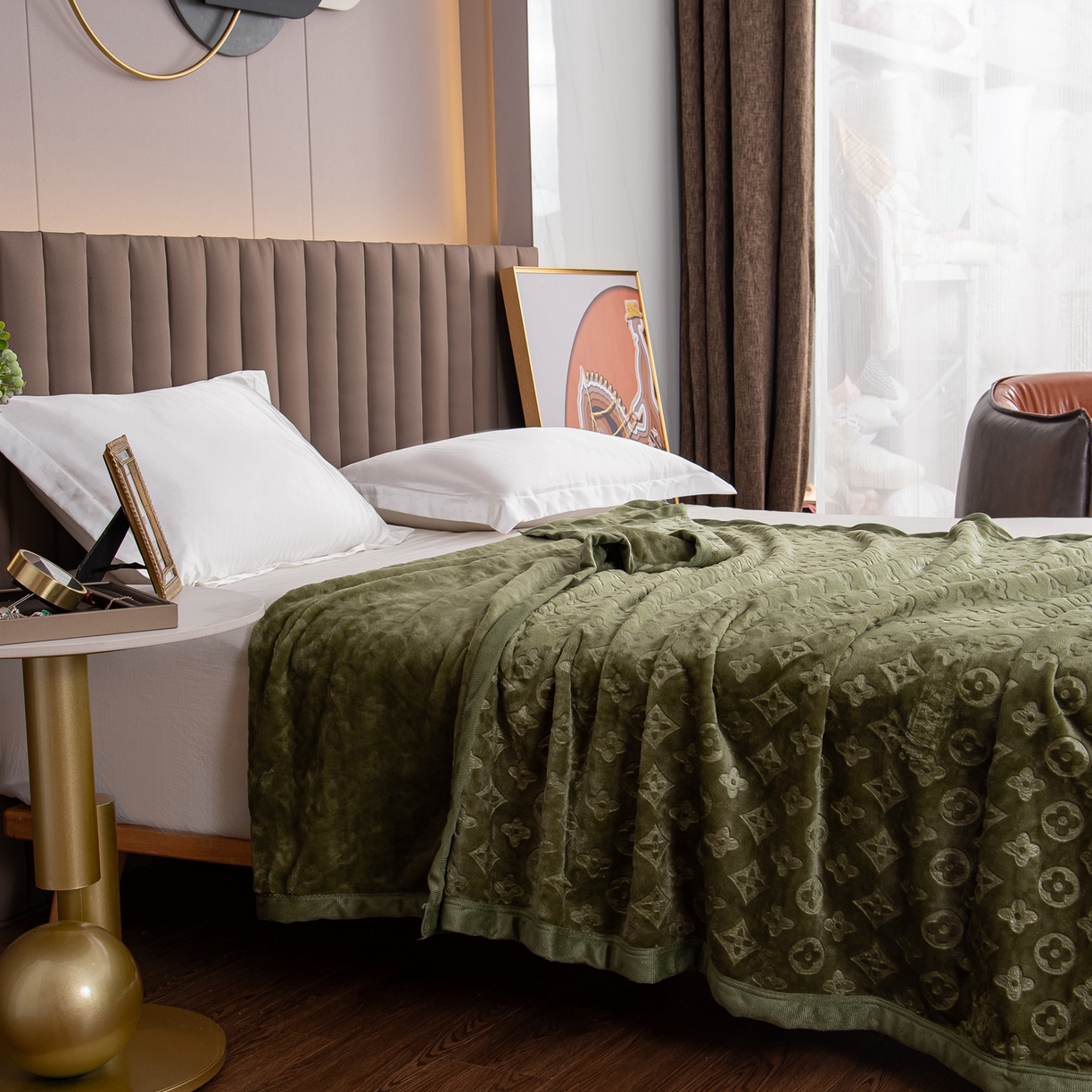 91家纺网 家纺一手货源 找家纺 梵克保罗 2025新款3D立体印花四季盖毯400克 3D绿