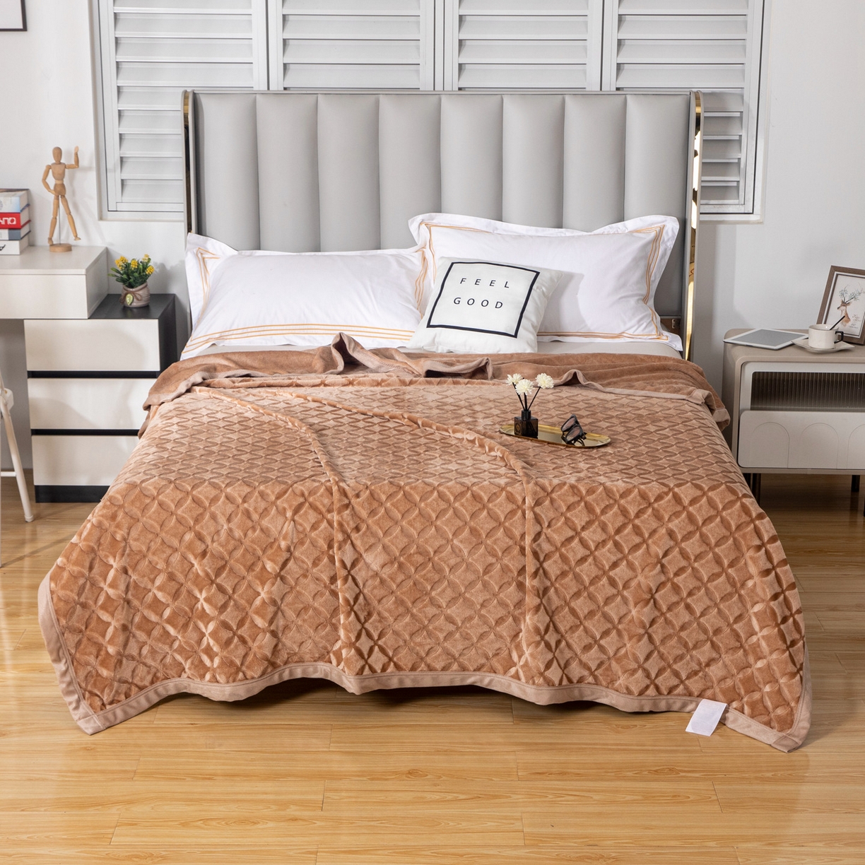 梵克保罗 2025新款3D立体印花四季盖毯400克 铜钱驼