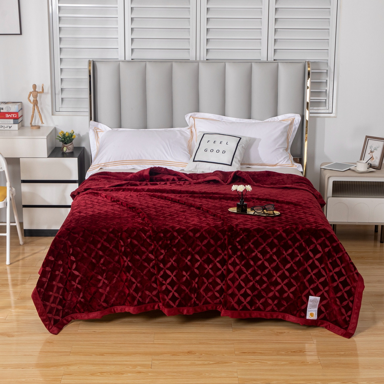 梵克保罗 2025新款3D立体印花四季盖毯400克 铜钱红