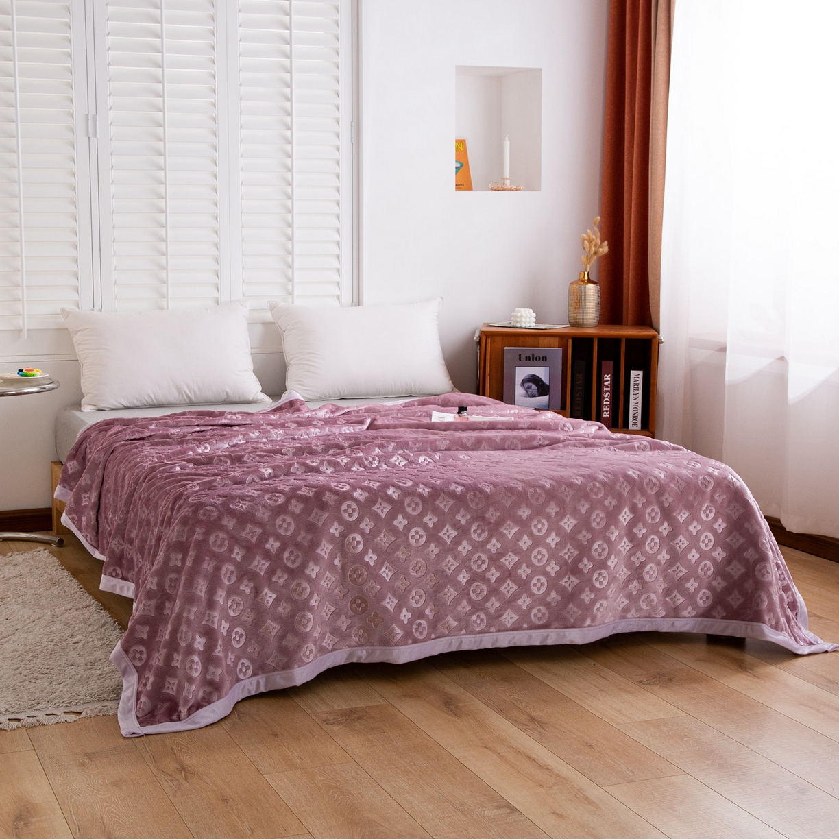 91家纺网 家纺一手货源 找家纺 梵克保罗 2025新款3D立体印花四季盖毯400克 3D豆沙