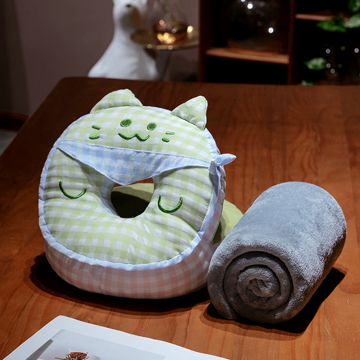 91家纺网 家纺一手货源 找家纺 （总）仟亿莱 2025新款泡泡纱方巾格子喵双面午睡枕 枕头枕芯